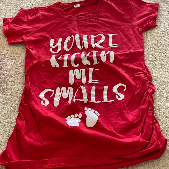 Decrum Tops - “You’re Kicking Me Smalls” red/white maternity shirt. Size small.